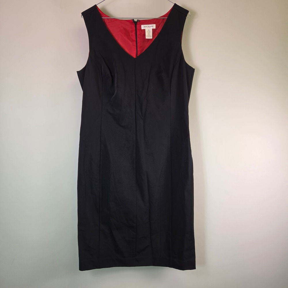 Isaac Mizrahi for Target Black V-Neck Sheath Dress Red Lining Size 16 RN17730